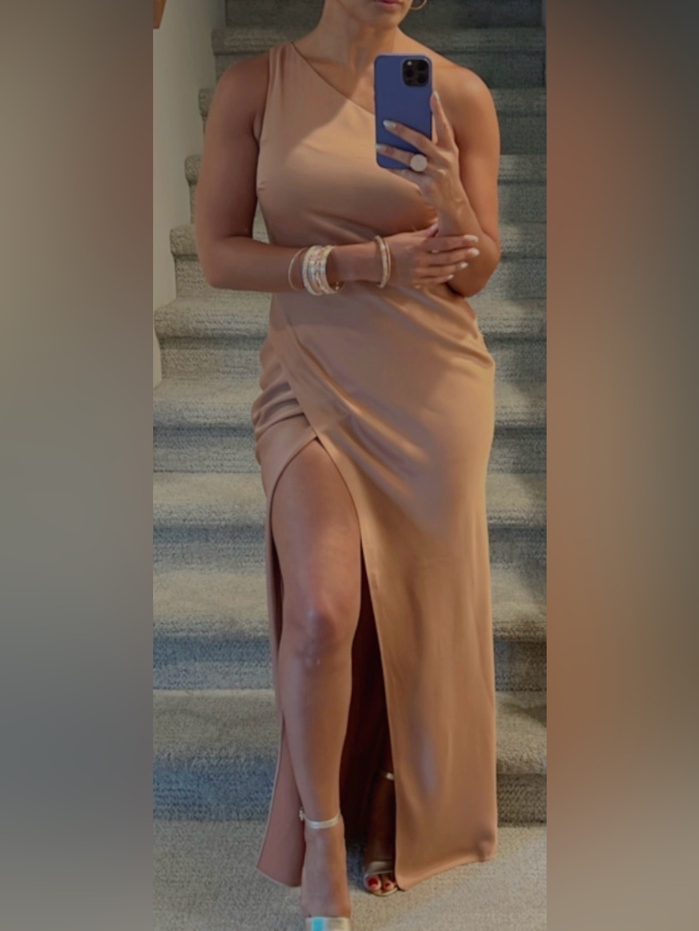BHLDN One-Shoulder Dylan Satin Charmeuse Dress in Sand Dune